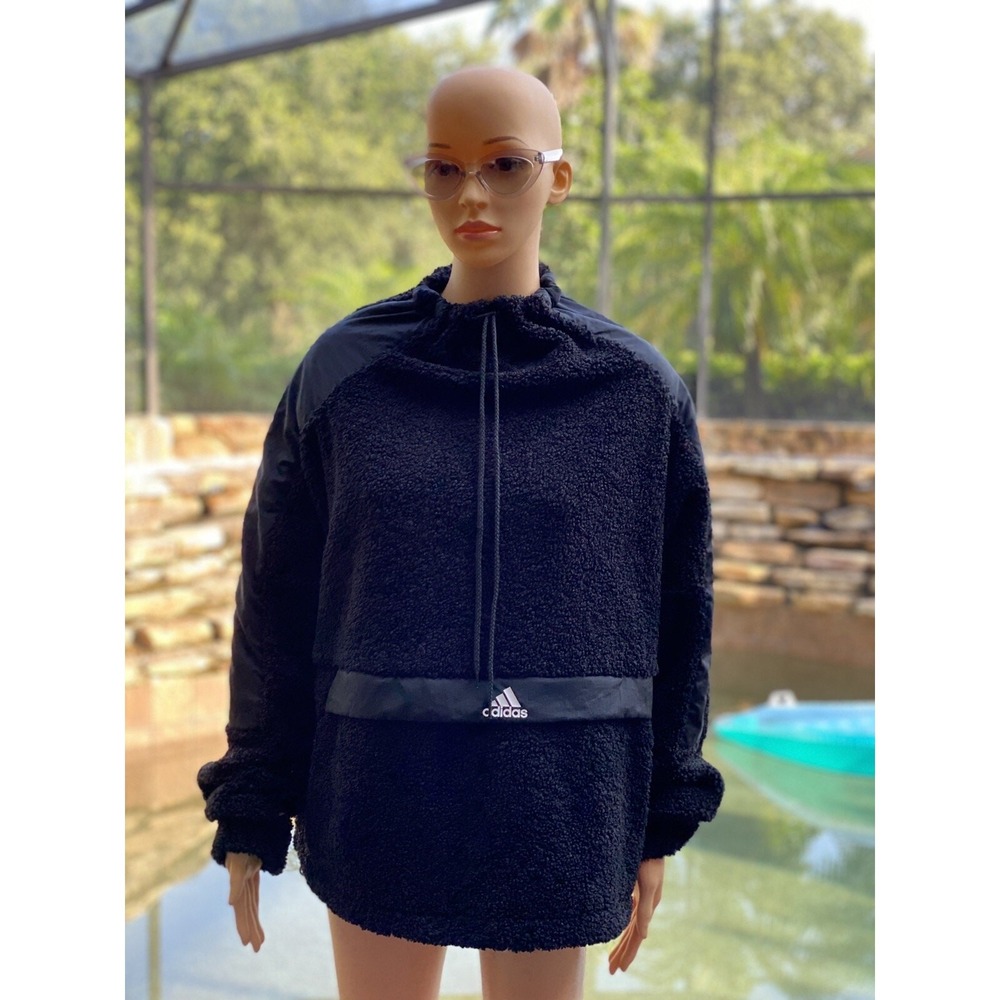 adidas Women's Black High-Neck Sherpa Sweatshirt XL - Cozy Activewear